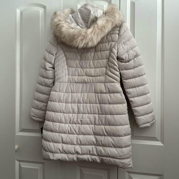Kenneth Cole New York Quilted Ivory Puffer Jacket W Faux Fur Size S - Picture 4 of 11
